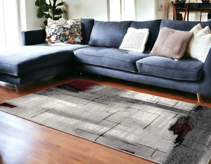 Homeroots 7' X 9' Gray And Burgundy Abstract Area Rug  Olefin 393950