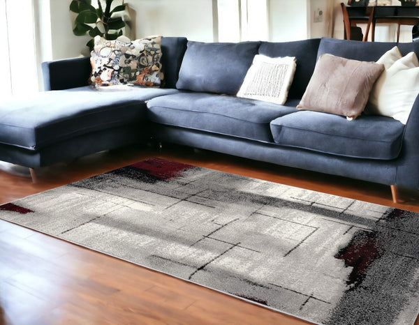 Homeroots 7' X 9' Gray And Burgundy Abstract Area Rug  Olefin 393950
