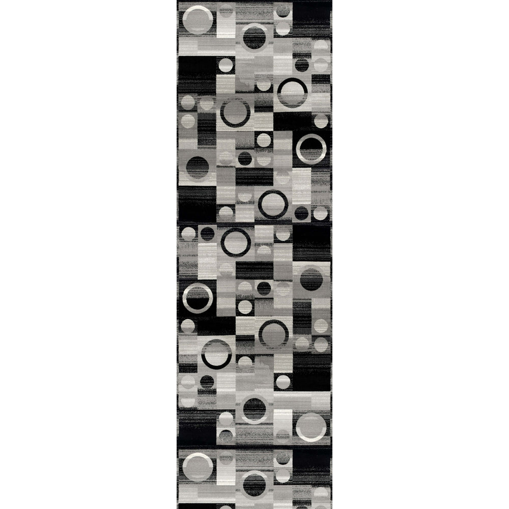 Homeroots 10' Black Gray And White Geometric Power Loom Distressed Runner Rug  Polypropylene 393952