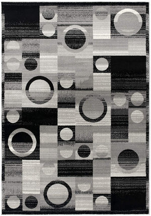 HomeRoots 10' Stylish Black Gray White Geometric Runner Rug - Durable Power Loom Design for High-Traffic Areas 2' x 13' 393954