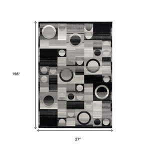 HomeRoots 10' Stylish Black Gray White Geometric Runner Rug - Durable Power Loom Design for High-Traffic Areas 2' x 13' 393954