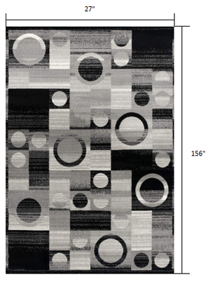 Homeroots 2' X 13' Gray Blocks And Rings Runner Rug  Olefin 393954