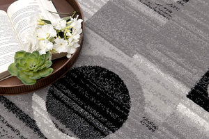 Homeroots 2' X 8' Gray Blocks And Rings Runner Rug  Olefin 393960