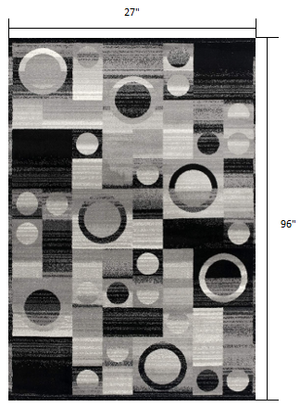 Homeroots 2' X 8' Gray Blocks And Rings Runner Rug  Olefin 393960