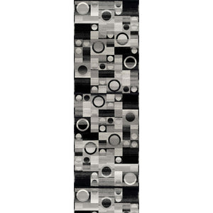 HomeRoots 10' Stylish Black Gray White Geometric Runner Rug - Durable Power Loom Design for High-Traffic Areas 3' x 10' 393961
