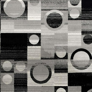 HomeRoots 10' Stylish Black Gray White Geometric Runner Rug - Durable Power Loom Design for High-Traffic Areas 3' x 10' 393961