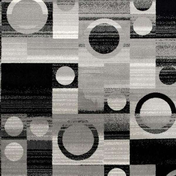 HomeRoots 10' Stylish Black Gray White Geometric Runner Rug - Durable Power Loom Design for High-Traffic Areas 3' x 10' 393961