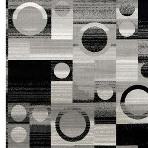 HomeRoots 10' Stylish Black Gray White Geometric Runner Rug - Durable Power Loom Design for High-Traffic Areas 3' x 10' 393961