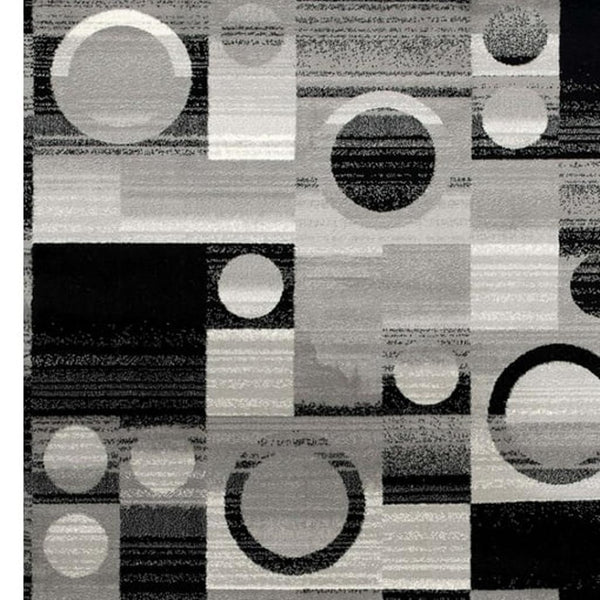 HomeRoots 10' Stylish Black Gray White Geometric Runner Rug - Durable Power Loom Design for High-Traffic Areas 3' x 10' 393961