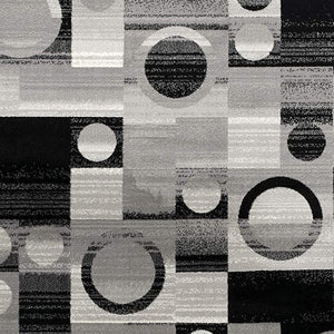 HomeRoots 10' Stylish Black Gray White Geometric Runner Rug - Durable Power Loom Design for High-Traffic Areas 3' x 13' 393963