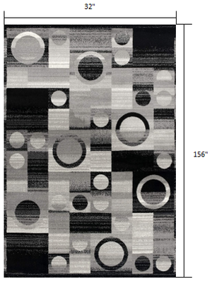 Homeroots 13' Runner Gray Abstract Dhurrie Runner Rug  Polypropylene 393963