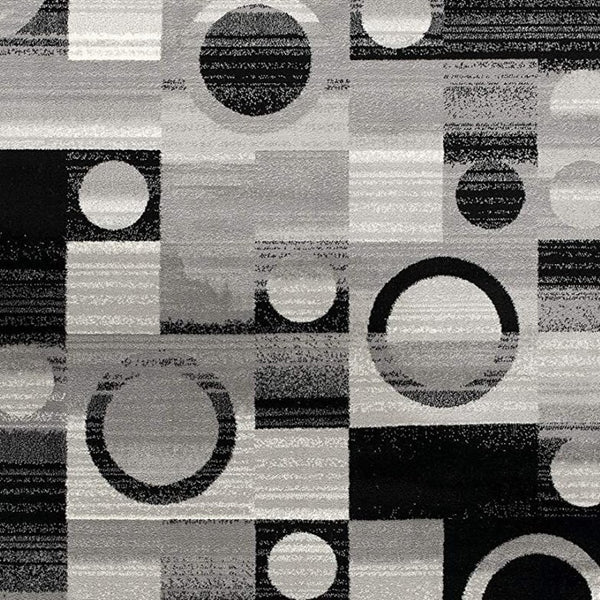 HomeRoots 10' Stylish Black Gray White Geometric Runner Rug - Durable Power Loom Design for High-Traffic Areas 3' x 15' 393964