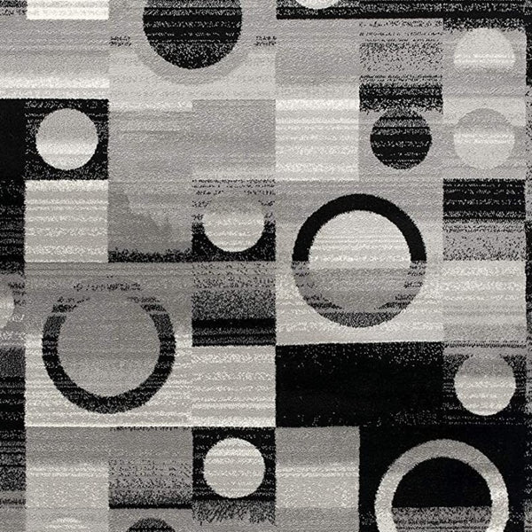HomeRoots 10' Stylish Black Gray White Geometric Runner Rug - Durable Power Loom Design for High-Traffic Areas 3' x 15' 393964