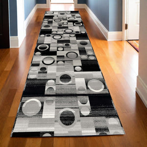 Homeroots 15' Gray Abstract Dhurrie Runner Rug  Polypropylene 393964