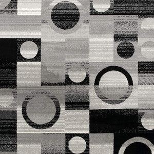 HomeRoots 10' Stylish Black Gray White Geometric Runner Rug - Durable Power Loom Design for High-Traffic Areas 3' x 20' 393965
