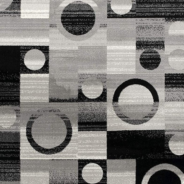 HomeRoots 10' Stylish Black Gray White Geometric Runner Rug - Durable Power Loom Design for High-Traffic Areas 3' x 20' 393965