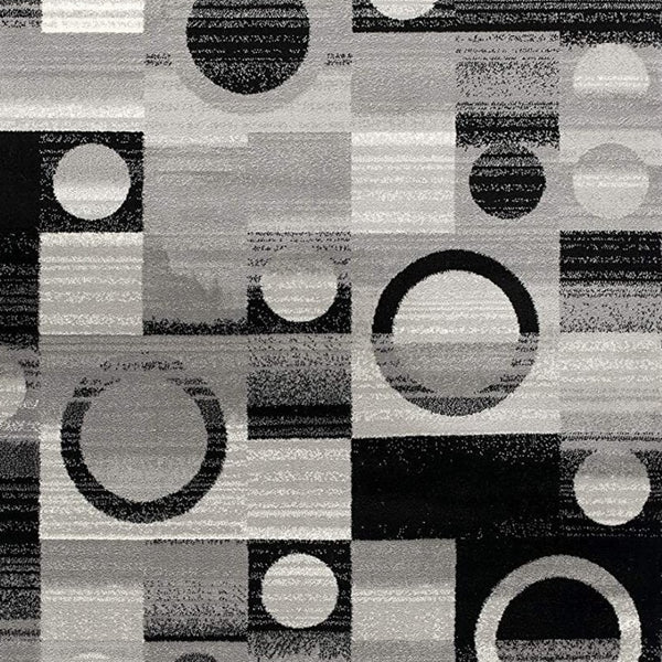 HomeRoots 10' Stylish Black Gray White Geometric Runner Rug - Durable Power Loom Design for High-Traffic Areas 3' x 20' 393965