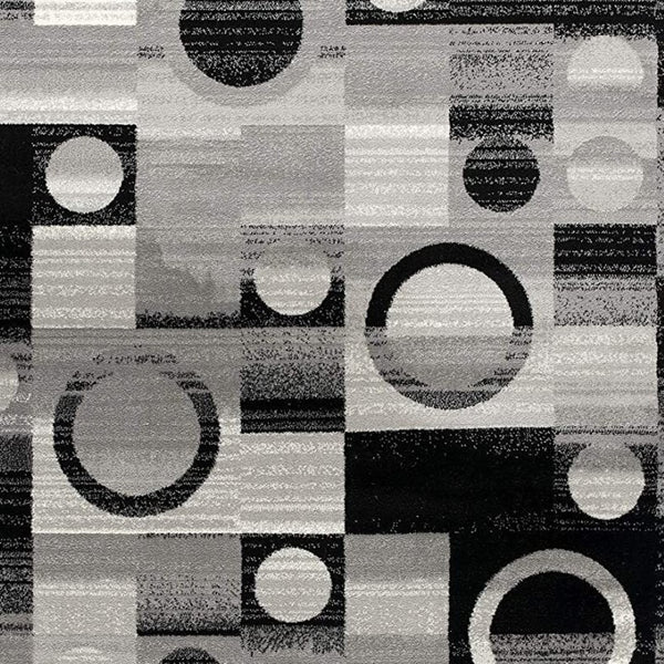 HomeRoots 10' Stylish Black Gray White Geometric Runner Rug - Durable Power Loom Design for High-Traffic Areas 3' x 8' 393968