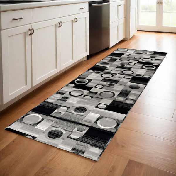 Homeroots 8' Gray Abstract Power Loom Runner Rug  Polypropylene 393968