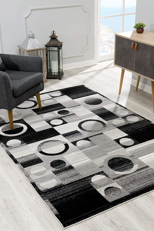 Homeroots 4' X 6' Gray Blocks And Rings Area Rug  Olefin 393969