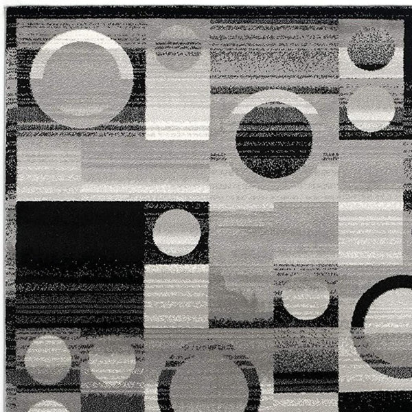 HomeRoots 10' Stylish Black Gray White Geometric Runner Rug - Durable Power Loom Design for High-Traffic Areas 4' X 6' 393969