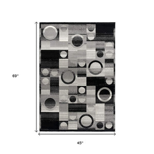 HomeRoots 10' Stylish Black Gray White Geometric Runner Rug - Durable Power Loom Design for High-Traffic Areas 4' X 6' 393969