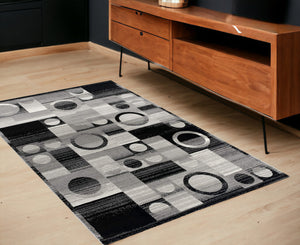 Homeroots 4' X 6' Gray Blocks And Rings Area Rug  Olefin 393969