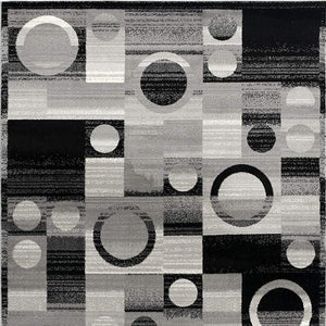 HomeRoots 10' Stylish Black Gray White Geometric Runner Rug - Durable Power Loom Design for High-Traffic Areas 5' X 7' 393970
