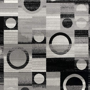 HomeRoots 10' Stylish Black Gray White Geometric Runner Rug - Durable Power Loom Design for High-Traffic Areas 6' X 9' 393971