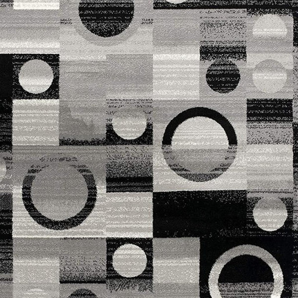 HomeRoots 10' Stylish Black Gray White Geometric Runner Rug - Durable Power Loom Design for High-Traffic Areas 6' X 9' 393971