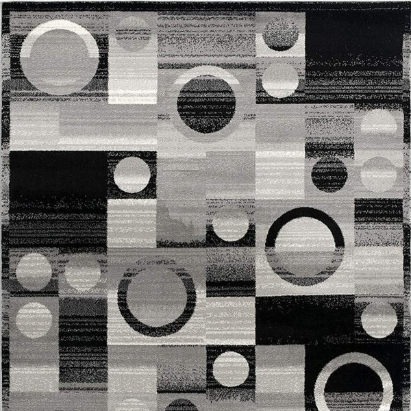 HomeRoots 10' Stylish Black Gray White Geometric Runner Rug - Durable Power Loom Design for High-Traffic Areas 6' X 9' 393971