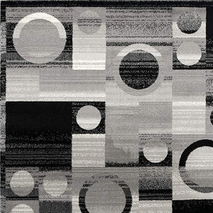 HomeRoots 10' Stylish Black Gray White Geometric Runner Rug - Durable Power Loom Design for High-Traffic Areas 8' X 10' 393972