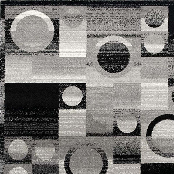 HomeRoots 10' Stylish Black Gray White Geometric Runner Rug - Durable Power Loom Design for High-Traffic Areas 8' X 10' 393972