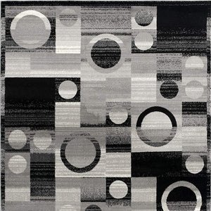HomeRoots 10' Stylish Black Gray White Geometric Runner Rug - Durable Power Loom Design for High-Traffic Areas 8' X 10' 393972