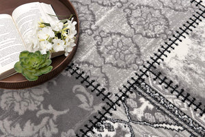 Homeroots 10' Grey Patchwork Power Loom Runner Rug  Olefin 393973