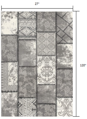 Homeroots 10' Grey Patchwork Power Loom Runner Rug  Olefin 393973