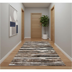 HomeRoots 10' Modern Abstract Runner Rug in Beige, Brown & Gray - Soft, Stylish, and Durable for Hallways 2' x 15' 393977