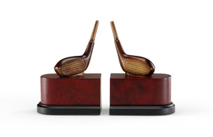 Wildwood Driver Antique Patina Brass Driver Bookends On Wood Plinth — Solid Cast Brass Golf Decor, 8"H 393978