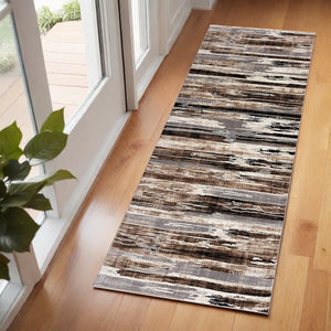 Homeroots 2' X 6' Beige Rustic Strokes Area Rug  Olefin 393981