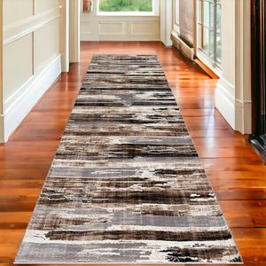 Homeroots 13' Runner Beige Striped Dhurrie Runner Rug  Polypropylene 393985