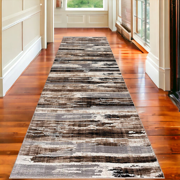 Homeroots 13' Runner Beige Striped Dhurrie Runner Rug  Polypropylene 393985