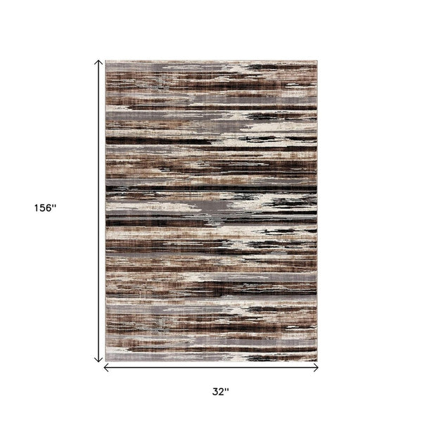 HomeRoots 10' Modern Abstract Runner Rug in Beige, Brown & Gray - Soft, Stylish, and Durable for Hallways 3' x 13' 393985