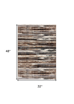 Homeroots 3' X 5' Beige Striped Power Loom Area Rug  Polypropylene 393989