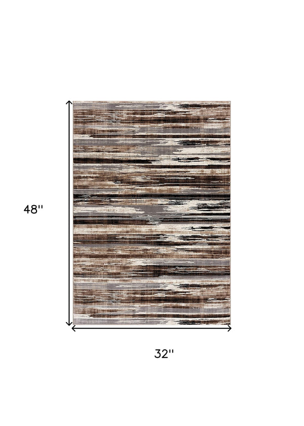 Homeroots 3' X 5' Beige Striped Power Loom Area Rug  Polypropylene 393989