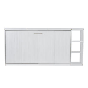 English Elm Twin Space-Saving Murphy Bed with Bookshelf and Fold-Down Desk, LVL/MDF, Compact Modern Design White GX002221AAK