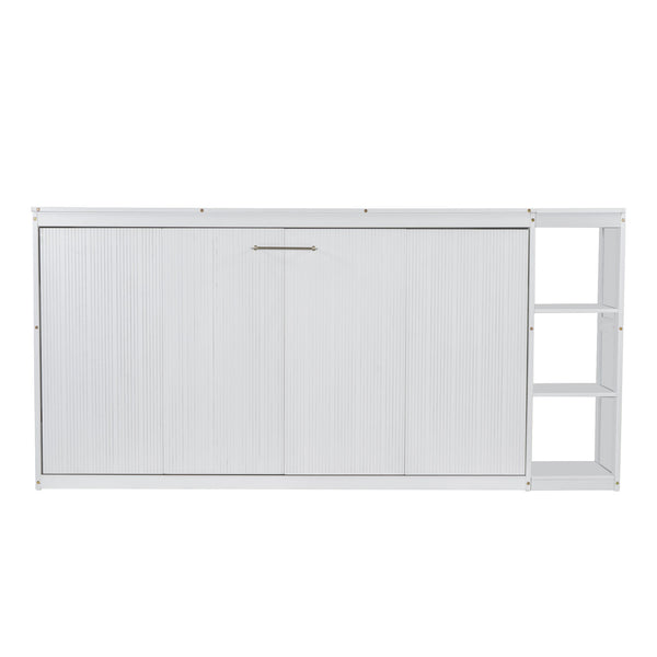 English Elm Twin Space-Saving Murphy Bed with Bookshelf and Fold-Down Desk, LVL/MDF, Compact Modern Design White GX002221AAK