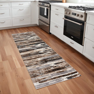 Homeroots 8' Beige Striped Dhurrie Runner Rug  Polypropylene 393991