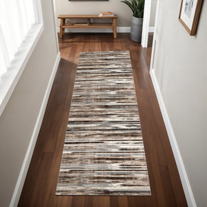 HomeRoots 10' Modern Abstract Runner Rug in Beige, Brown & Gray - Soft, Stylish, and Durable for Hallways 3' x 8' 393991
