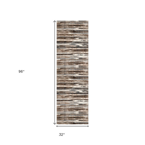 HomeRoots 10' Modern Abstract Runner Rug in Beige, Brown & Gray - Soft, Stylish, and Durable for Hallways 3' x 8' 393991