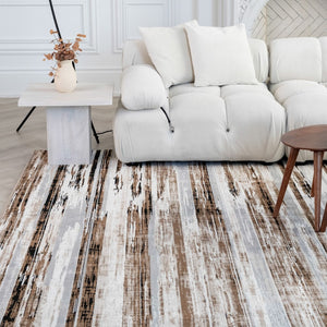 HomeRoots 10' Modern Abstract Runner Rug in Beige, Brown & Gray - Soft, Stylish, and Durable for Hallways 4' X 6' 393992